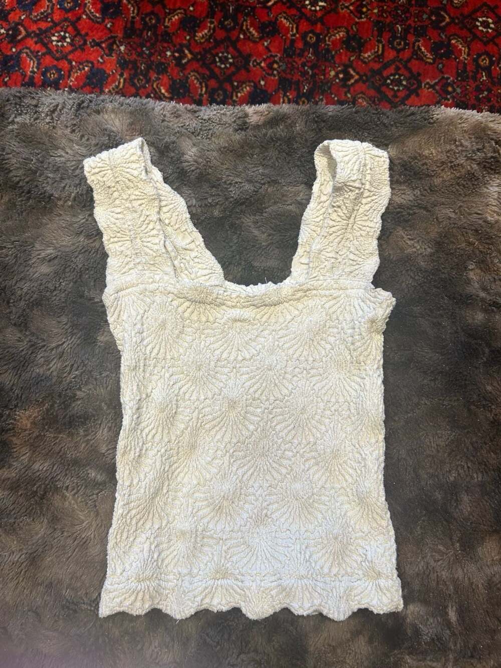 Free People Popcorn Sunburst Textured Tank Top in Cream